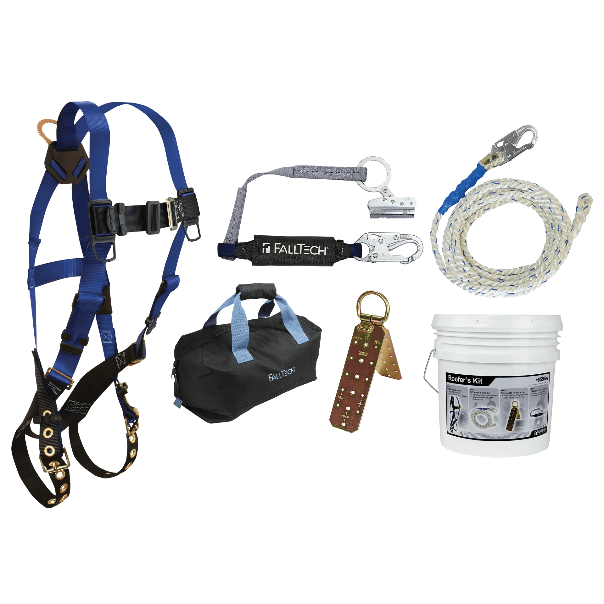 FallTech Roofer's Kit with Hinged Reusable Anchor Trailing Rope Adjuster and Large Bag - 8595RA