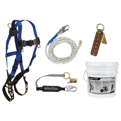 FallTech Roofer's Kit with Hinged Reusable Anchor and Trailing Anti-panic Rope Adjuster - 8596A