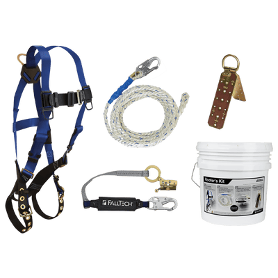 FallTech Roofer's Kit with Hinged Reusable Anchor and Trailing Anti-panic Rope Adjuster - 8596A