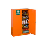 Justrite Emergency Preparedness Storage Cabinet For Supplies - Gloalert Labels - 4 Shelves - 2 Keys - Orange - 860001