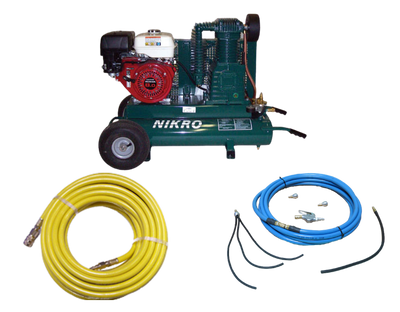 Nikro 9 H.P. Honda 2 Stage 175 PSI Portable Gasoline Compressor w/ Whip Blast System - 860322