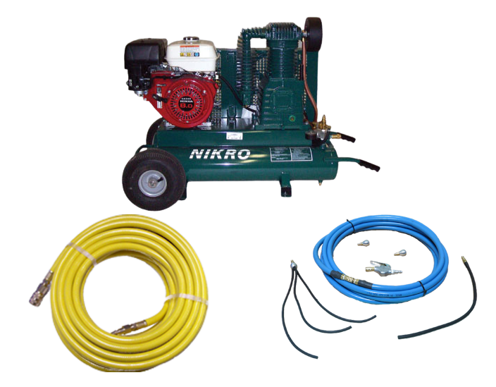 Nikro 9 H.P. Honda 2 Stage 175 PSI Portable Gasoline Compressor w/ Whip Blast System - 860322
