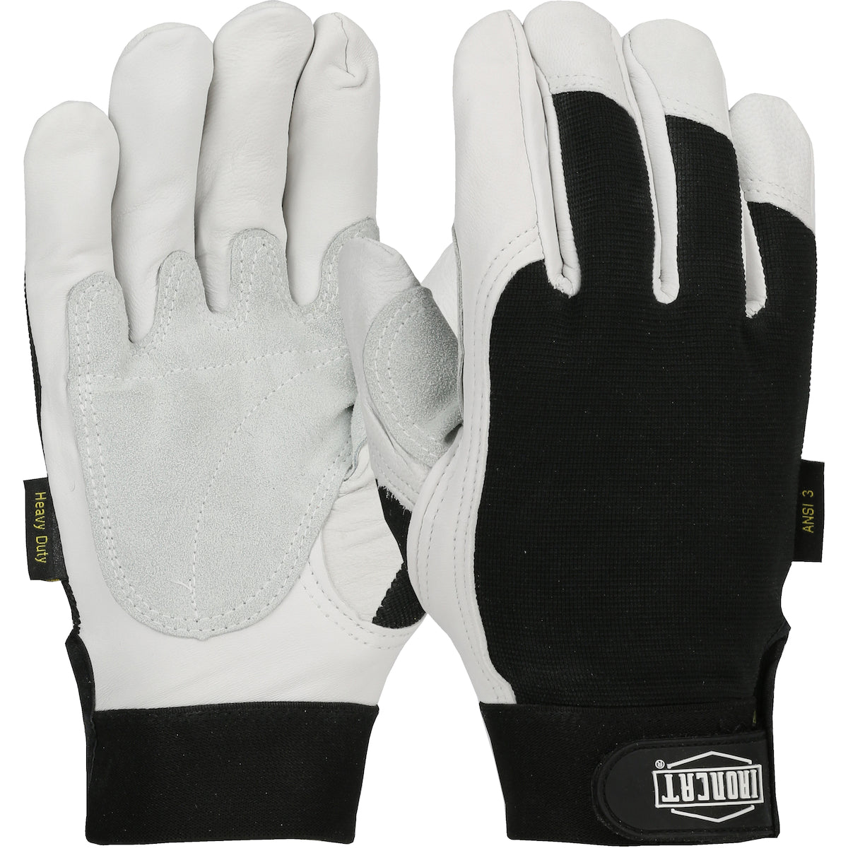 Ironcat Heavy Duty Top Grain Goatskin Leather Reinforced Palm Glove w/Fabric Back & Kevlar Cut Lining - Natural - 3/PR - 86552