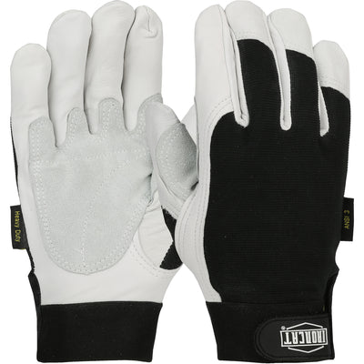 Ironcat Heavy Duty Top Grain Goatskin Leather Reinforced Palm Glove w/Fabric Back & Kevlar Cut Lining - Natural - 3/PR - 86552