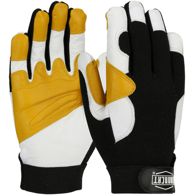 Ironcat Heavy Duty Top Grain Goatskin Leather Reinforced Palm Glove w/Fabric Back - White - 3/PR - 86555