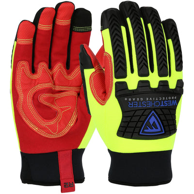 R2 Safety Rigger Synthetic Leather Double Palm w/Silicone Grip & Fabric Back - Insulated - Hi-Vis Yellow - 6/PR - 87811