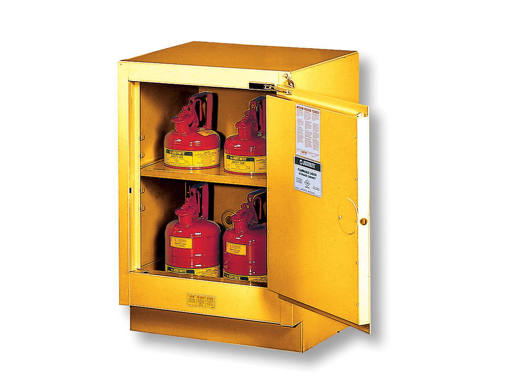 Justrite Under Fume Hood Solvent/Flammable Liquid Safety Cabinet - Cap. 15 Gal. - 1 Shlf - 1 M/C Rgt Door -Yellow - 882400