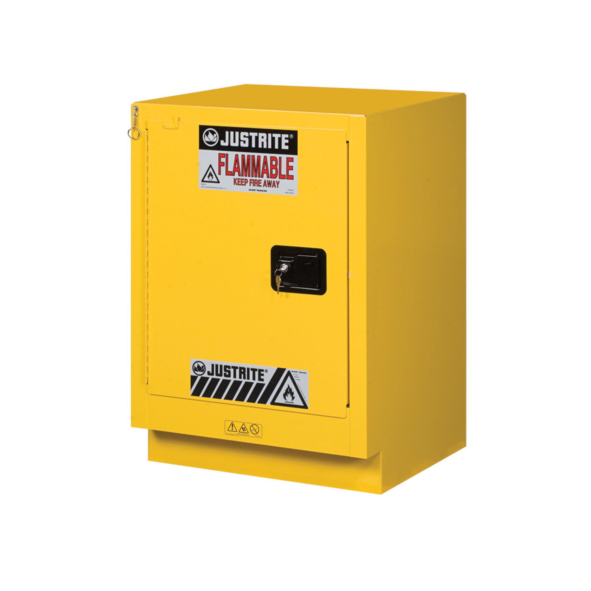 Justrite Under Fume Hood Solvent/Flammable Liquid Safety Cabinet - Cap. 15 Gal. - 1 Shlf - 1 S/C Lft Door - Yellow - 882430