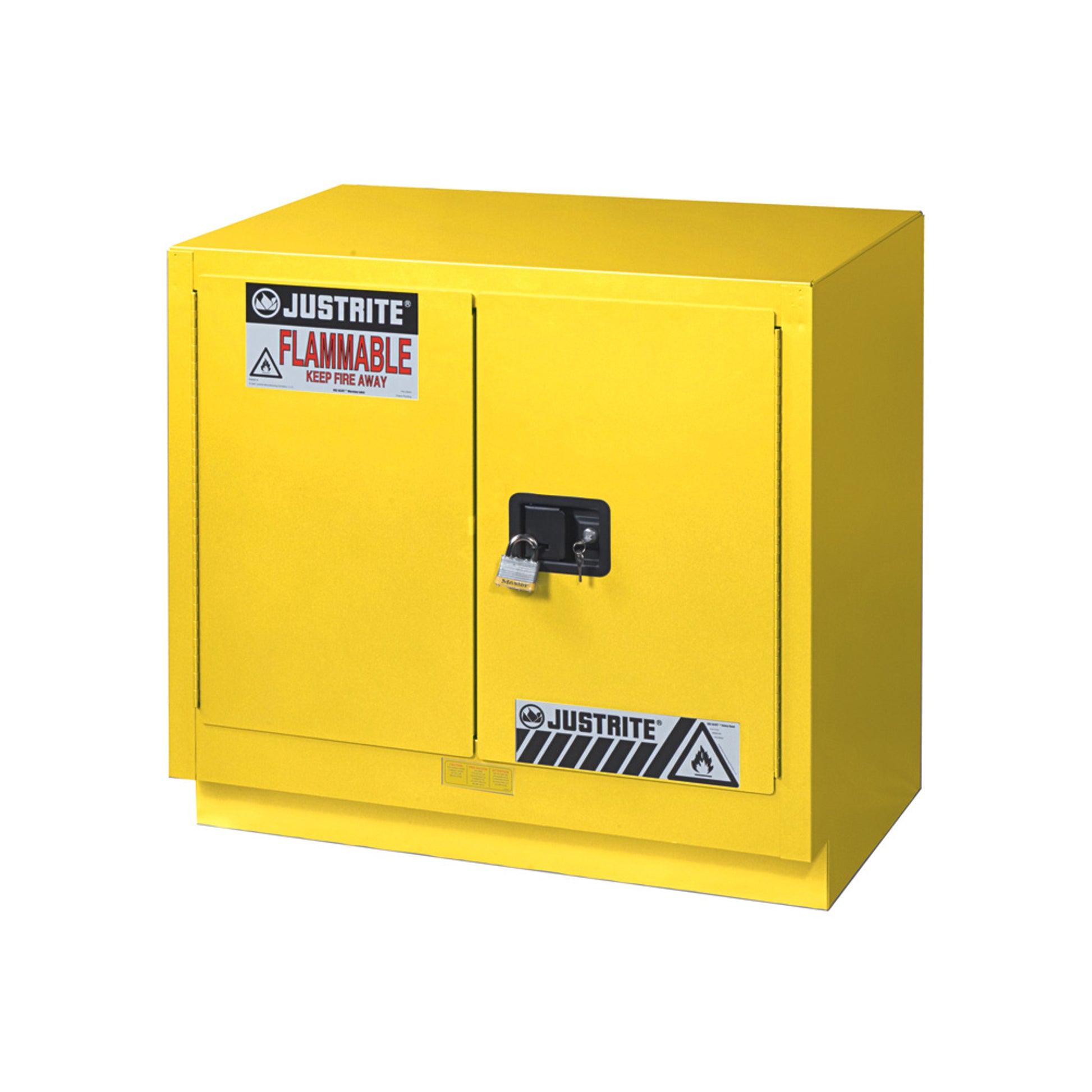 Justrite Under Fume Hood Solvent/Flammable Liquid Safety Cabinet - Cap. 23 Gal. - 1 Shelf - 2 M/C Doors - Yellow - 883600