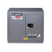 Justrite Under Fume Hood Solvent/Flammable Liquid Safety Cabinet - Cap. 23 Gal. - 1 Shelf - 2 M/C Doors - Silver - 883604