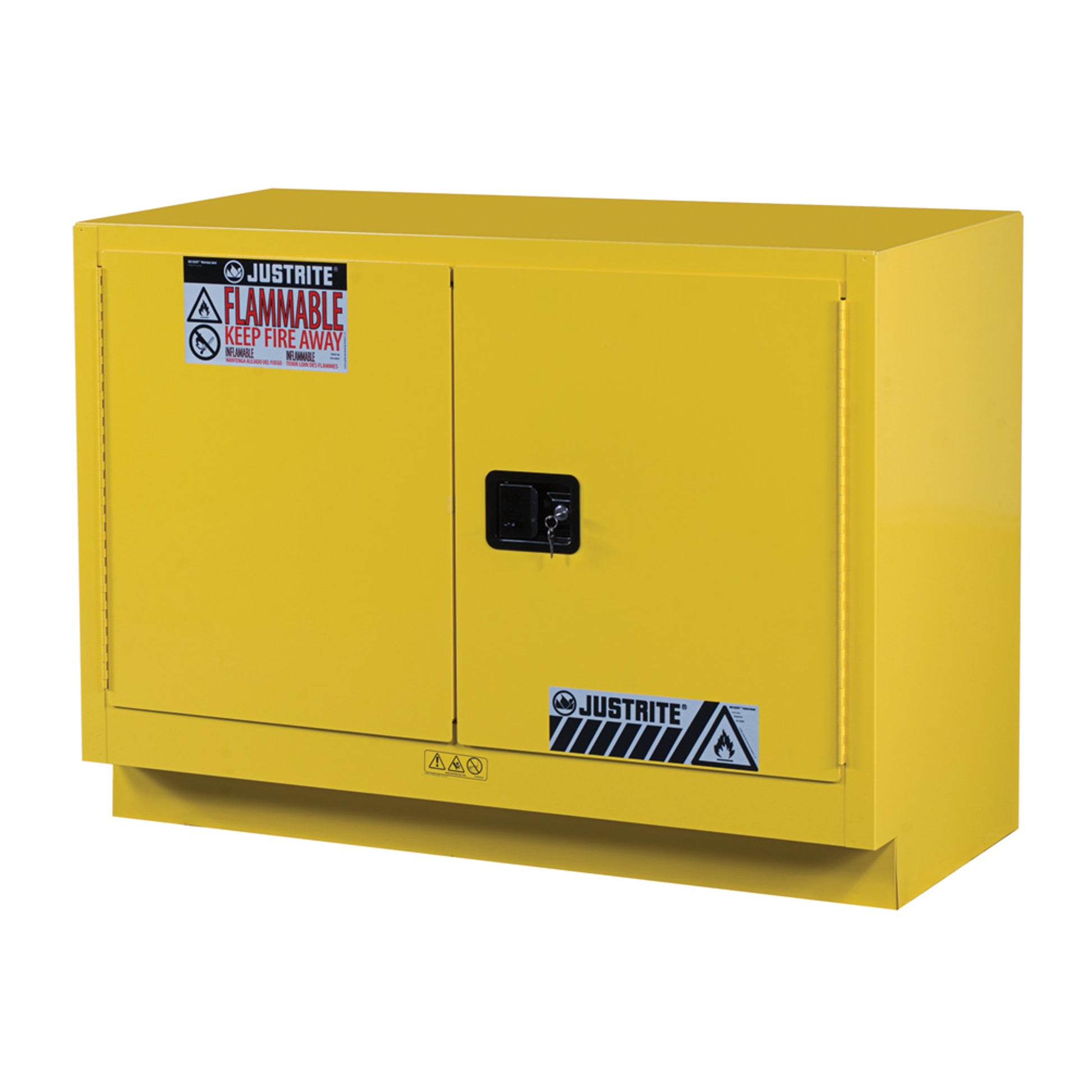 Justrite Under Fume Hood Solvent/Flammable Liquid Safety Cabinet - Cap. 31 Gal. - 1 Shelf - 2 M/C Doors - Yellow - 884800