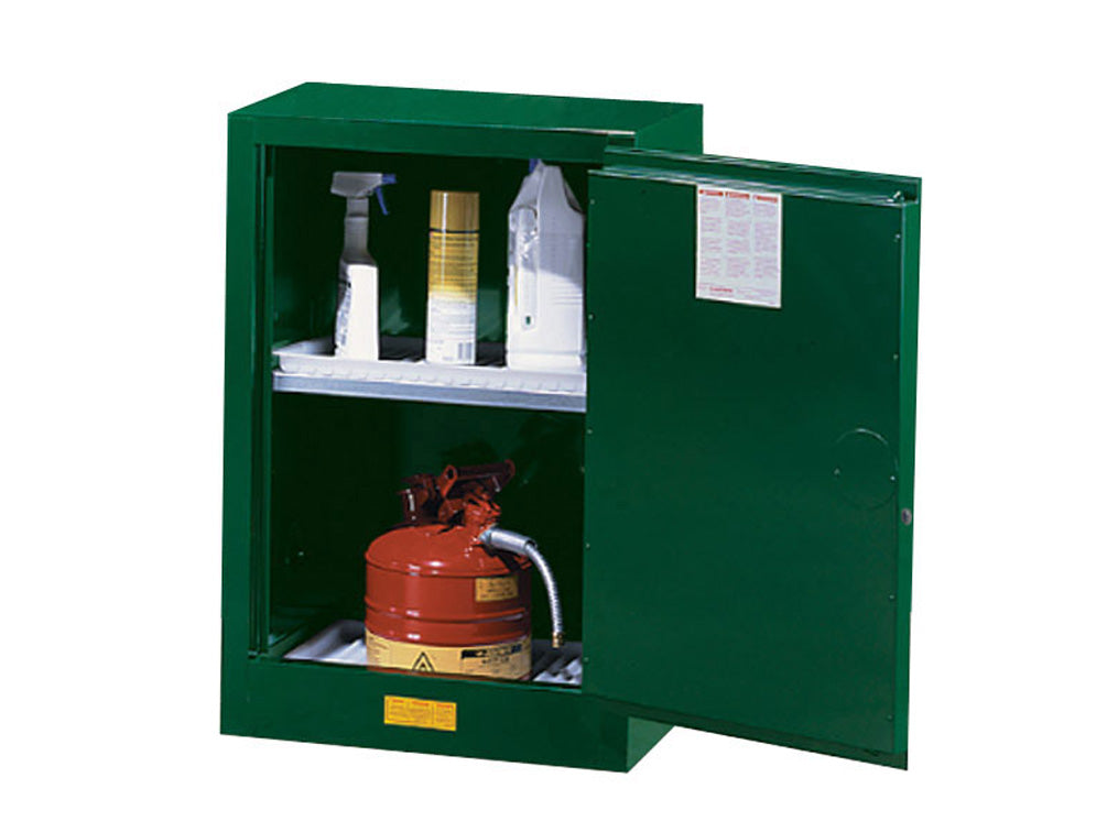 Justrite Sure-Grip Ex Compac Pesticides Safety Cabinet - Cap. 12 Gal. - 1 Adjustable Shelf - 1 M/C Door - Green - 891204