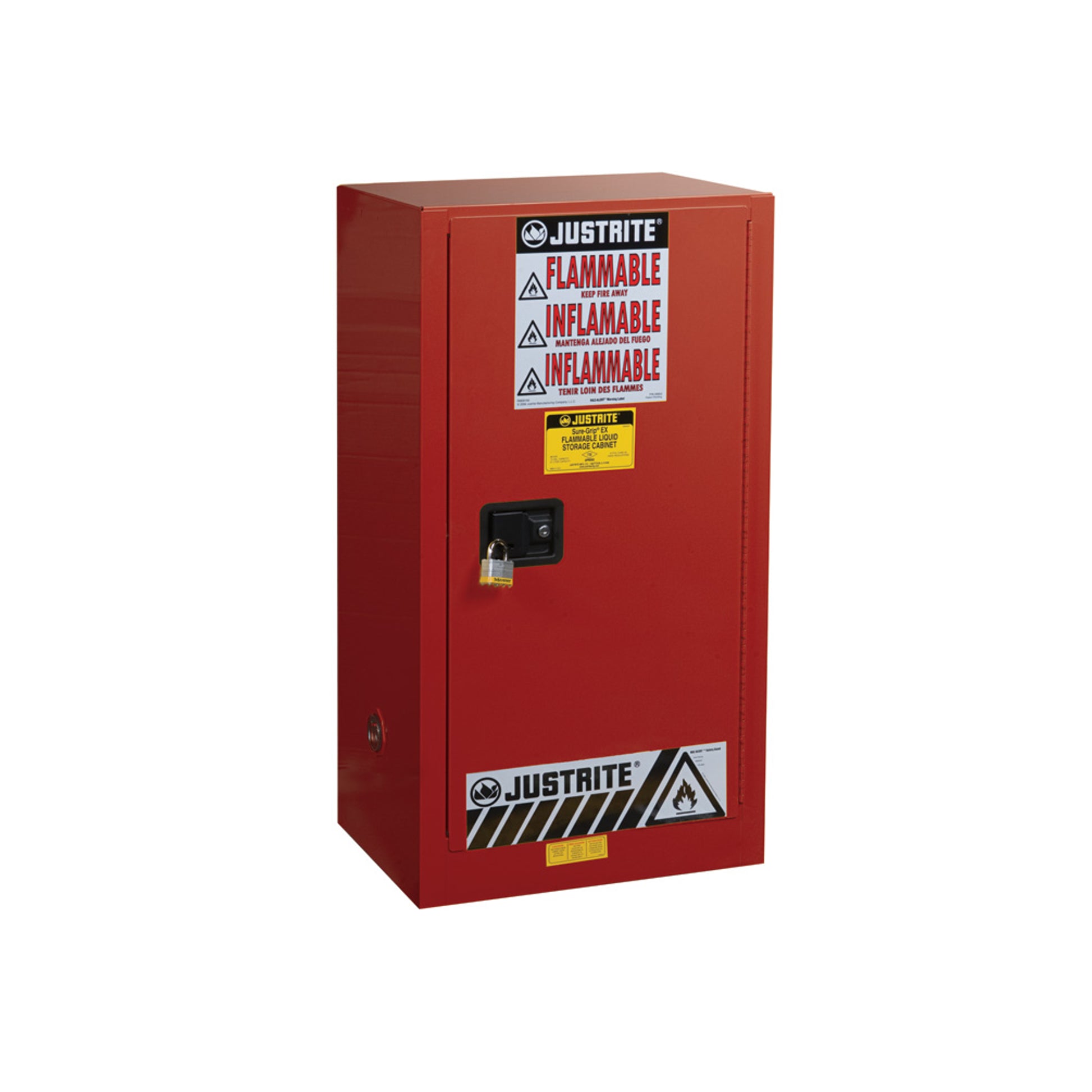Justrite Sure-Grip Ex Combustibles Safety Cabinet For Paint And Ink - Cap. 20 Gal - 2 Shlves - 1 M/C Door - Red - 891511