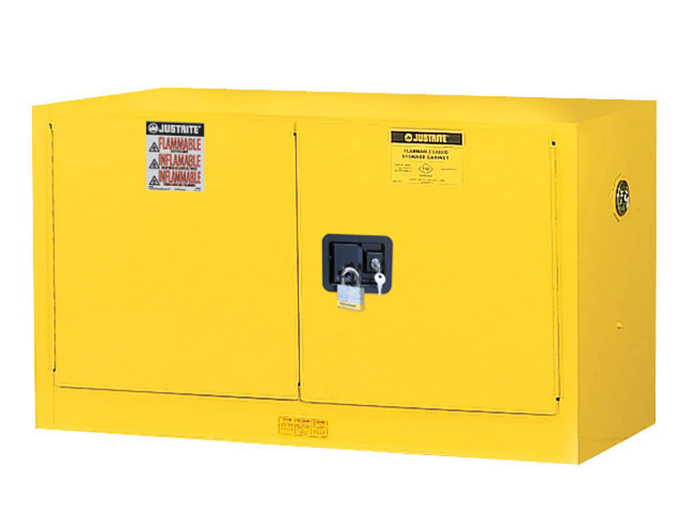 Justrite Sure-Grip Ex Wall Mount Flammable Safety Cabinet - Cap 17 Gallons - 1 Shelf - 2 M/C Doors - Yellow - 8917008