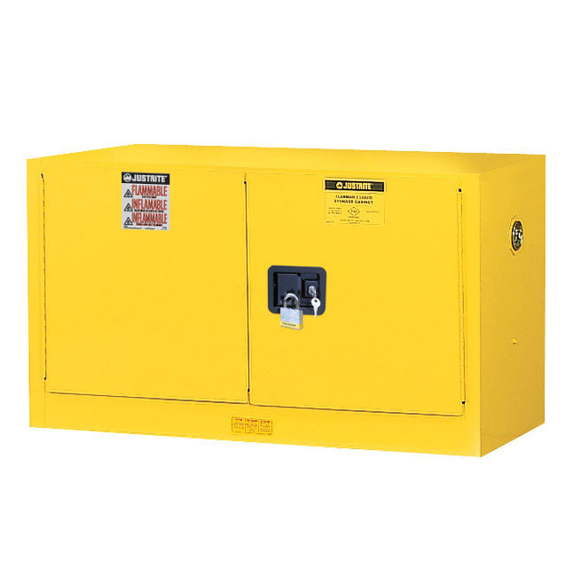 Justrite Sure-Grip Ex Piggyback Flammable Safety Cabinet - Cap. 17 Gallons - 1 Shelf - 2 M/C Doors - Yellow - 891700