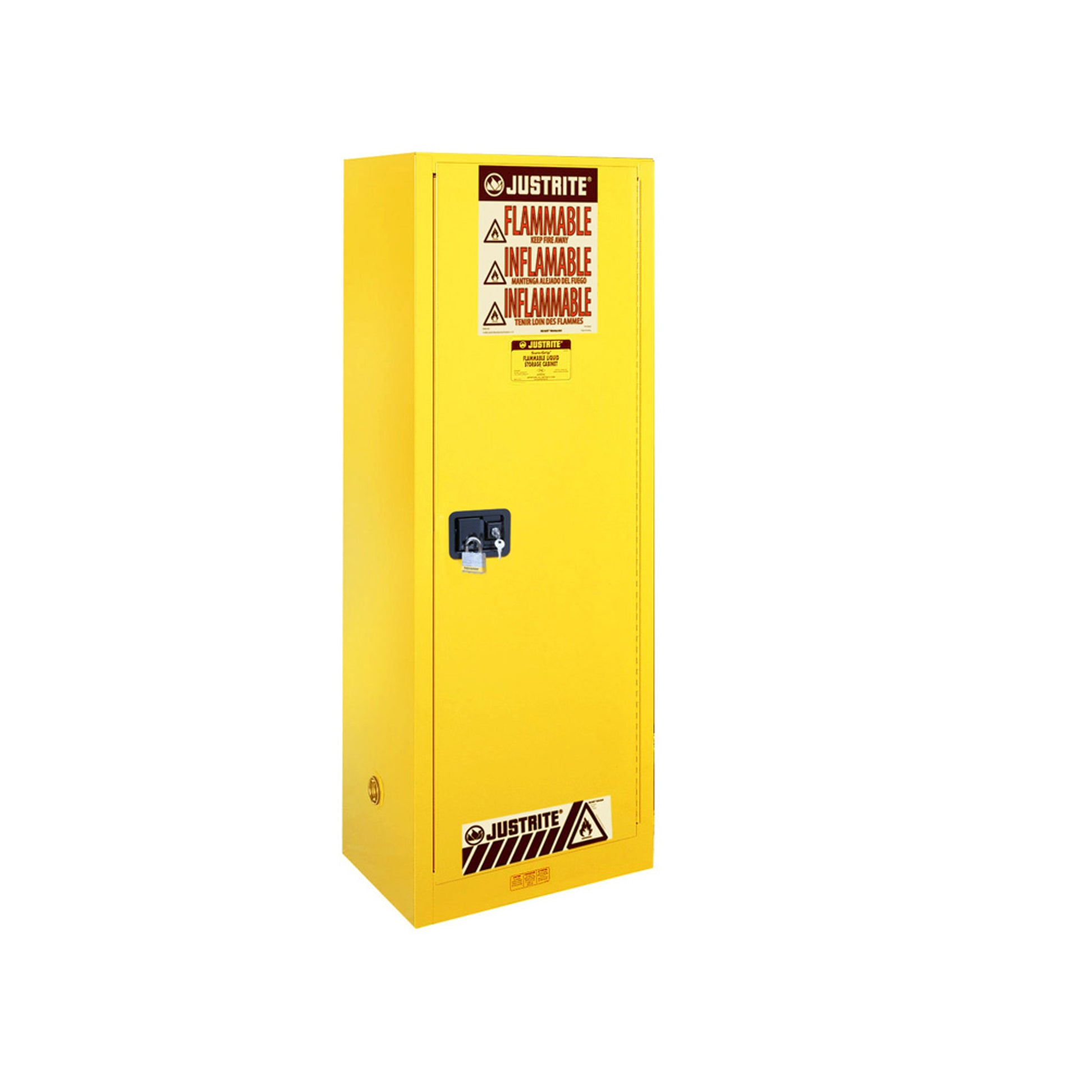 Justrite Sure-Grip Ex Slimline Flammable Safety Cabinet - Cap. 22 Gallons - 3 Shelves - 1 M/C Door - Yellow - 892200