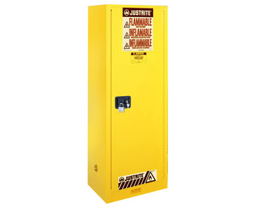 Justrite Sure-Grip Ex Slimline Flammable Safety Cabinet - Cap. 22 Gallons - 3 Shelves - 1 M/C Door - Yellow - 892200