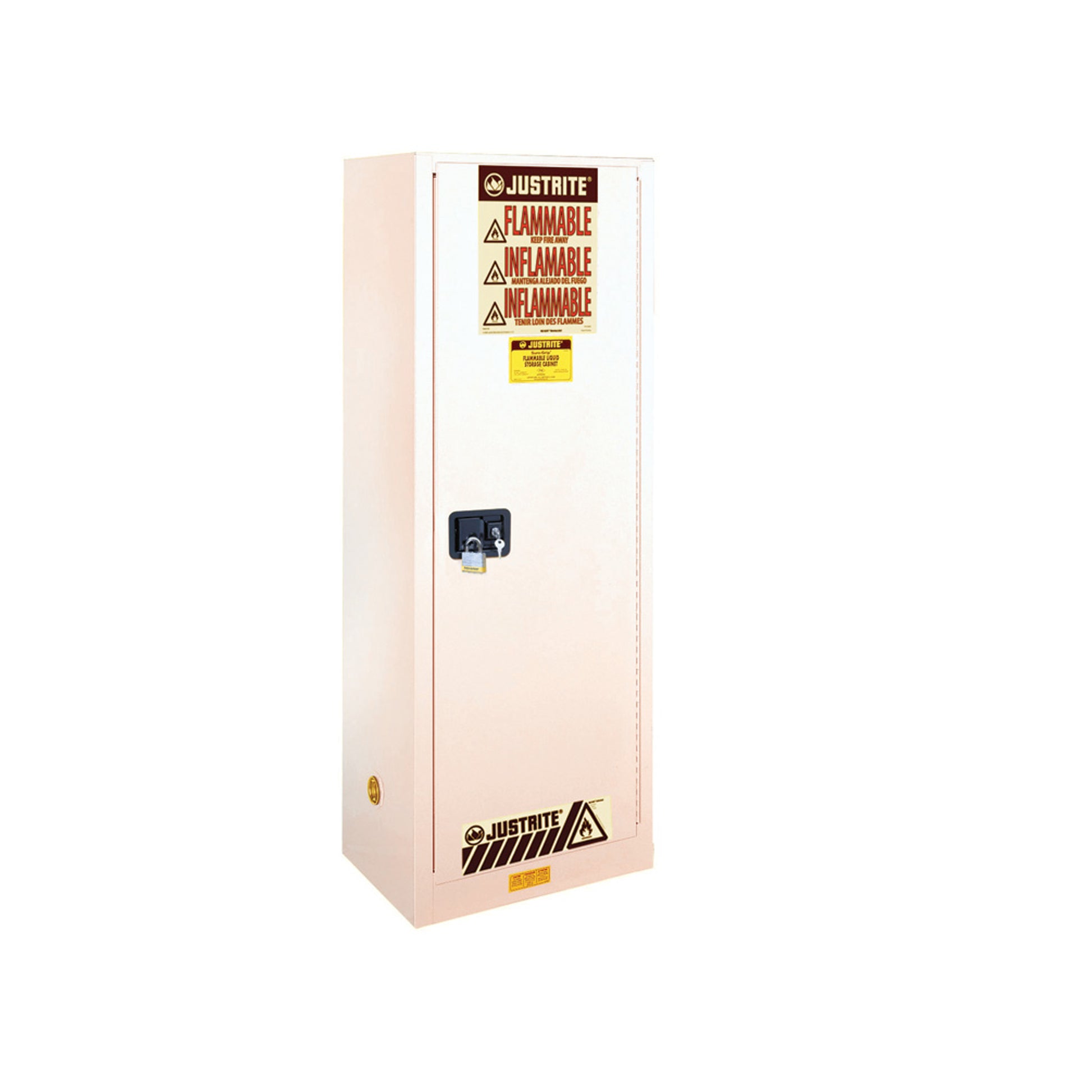 Justrite Sure-Grip Ex Slimline Flammable Safety Cabinet - Cap. 22 Gallons - 3 Shelves - 1 M/C Door - White - 892205