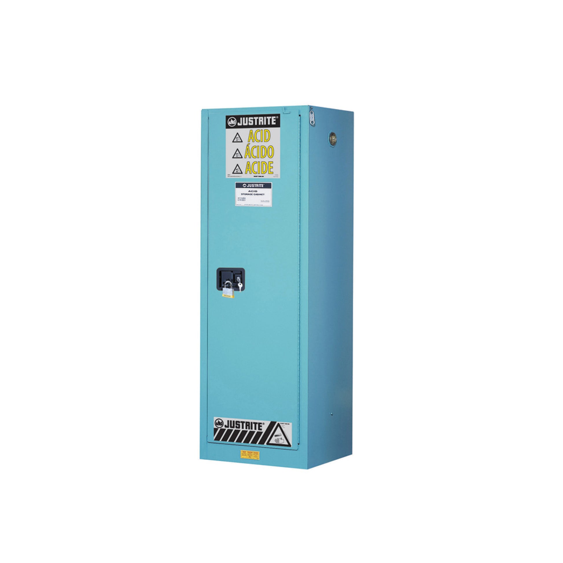 Justrite Chemcor Slimline Corrosives/Acids Safety Cabinet - Cap 22 Gallons - 3 Shelves - 1 S/C Door - Blue - 8922222