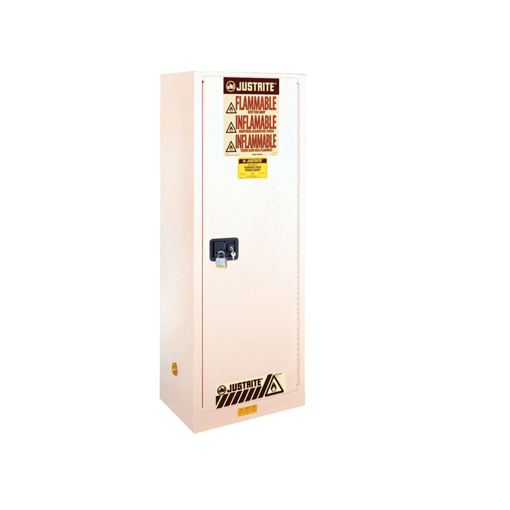 Justrite Sure-Grip Ex Slimline Flammable Safety Cabinet - Cap. 22 Gallons - 3 Shelves - 1 S/C Door - White - 892225