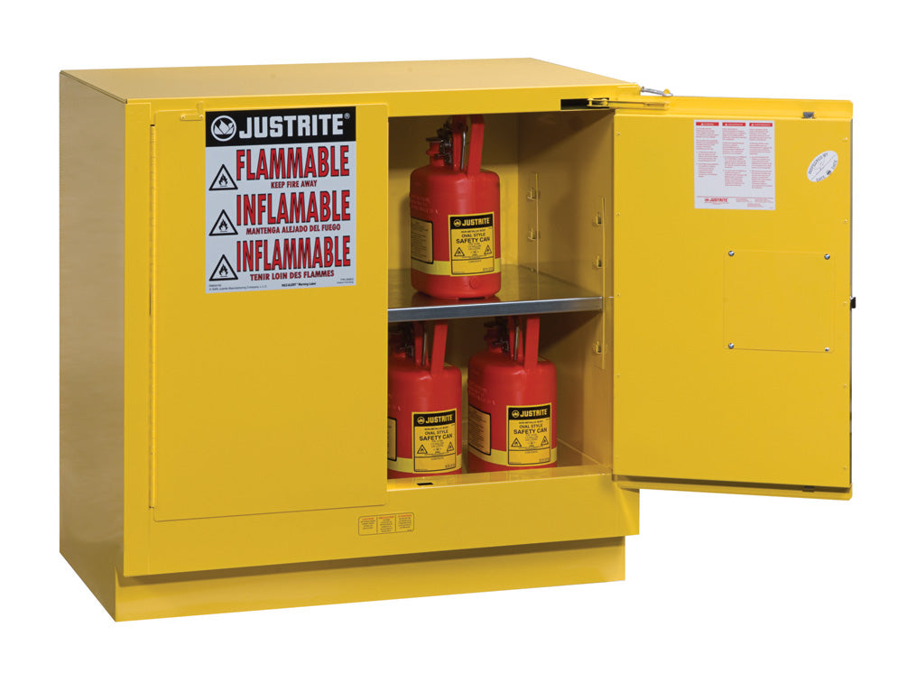Justrite Sure-Grip Ex Undercounter Flammable Safety Cabinet - Cap. 22 Gallons - 1 Shelf - 2 S/C Doors - Yellow - 892320