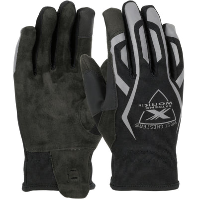 Extreme Work MultiPurpX ToughX Suede Palm w/Fabric Back & Touchscreen Compatible Index Finger - Slip-On Cuff - Gray - 3/PR - 89300