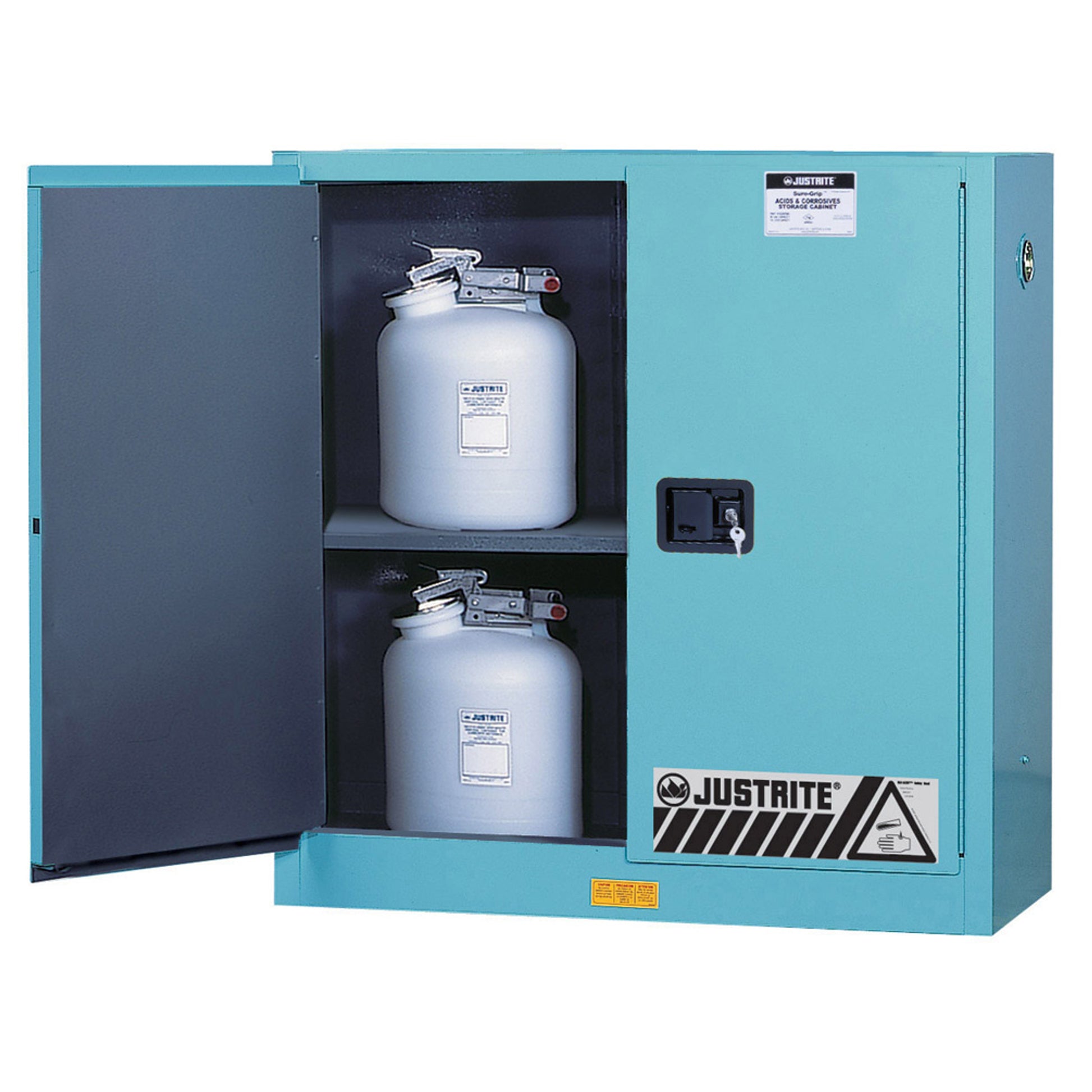 Justrite Chemcor Corrosives/Acids Safety Cabinet - Cap 30 Gallons - 1 Shelf - 2 Manual-Close Doors - Blue - 8930022