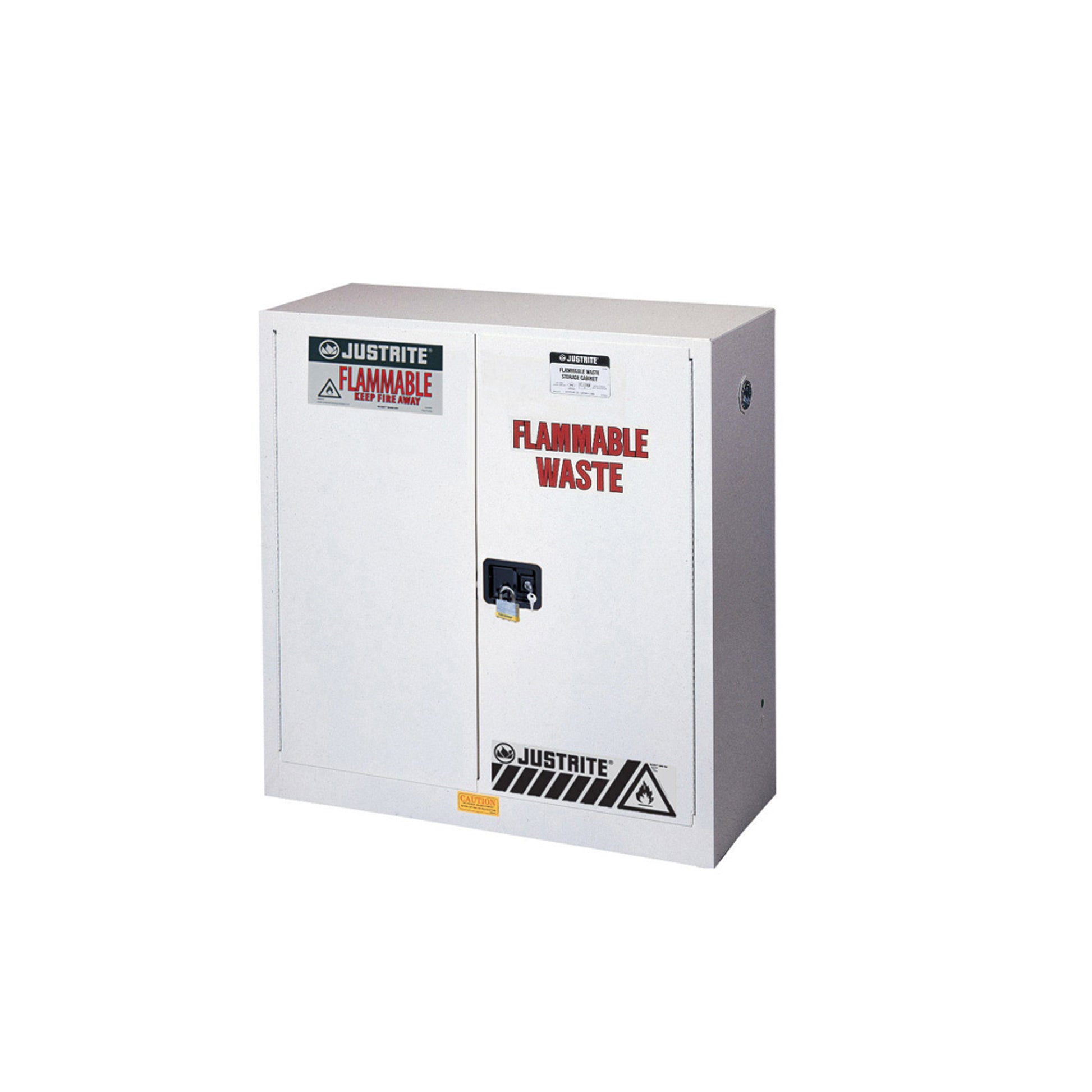 Justrite Flammable Waste Safety Cabinet - Steel - Cap 30 Gallons - 1 Shelf - 2 Manual-Close Doors - White - 8930053