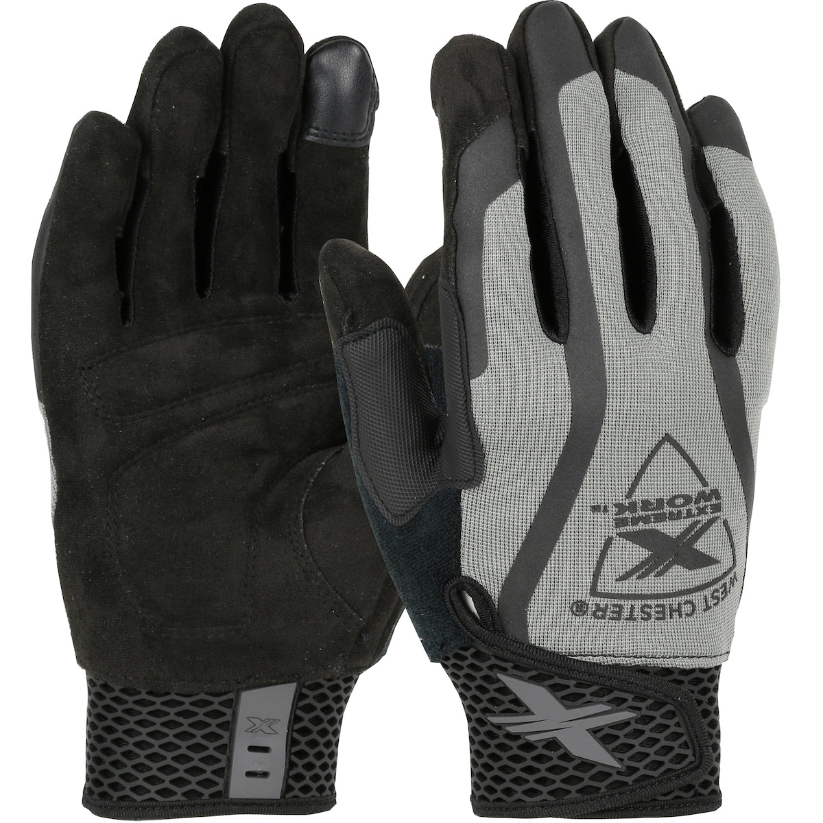 Extreme Work Multi-PleX ToughX Suede Padded Palm w/Gray Fabric Back & Touchscreen Index Finger - XLock Cuff - Gray - 3/PR - 89301
