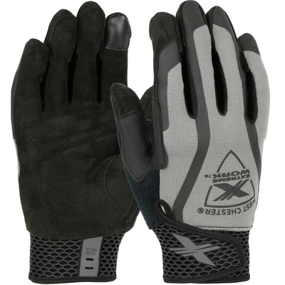 Extreme Work Multi-PleX ToughX Suede Padded Palm w/Gray Fabric Back & Touchscreen Index Finger - XLock Cuff - Gray - 3/PR - 89301