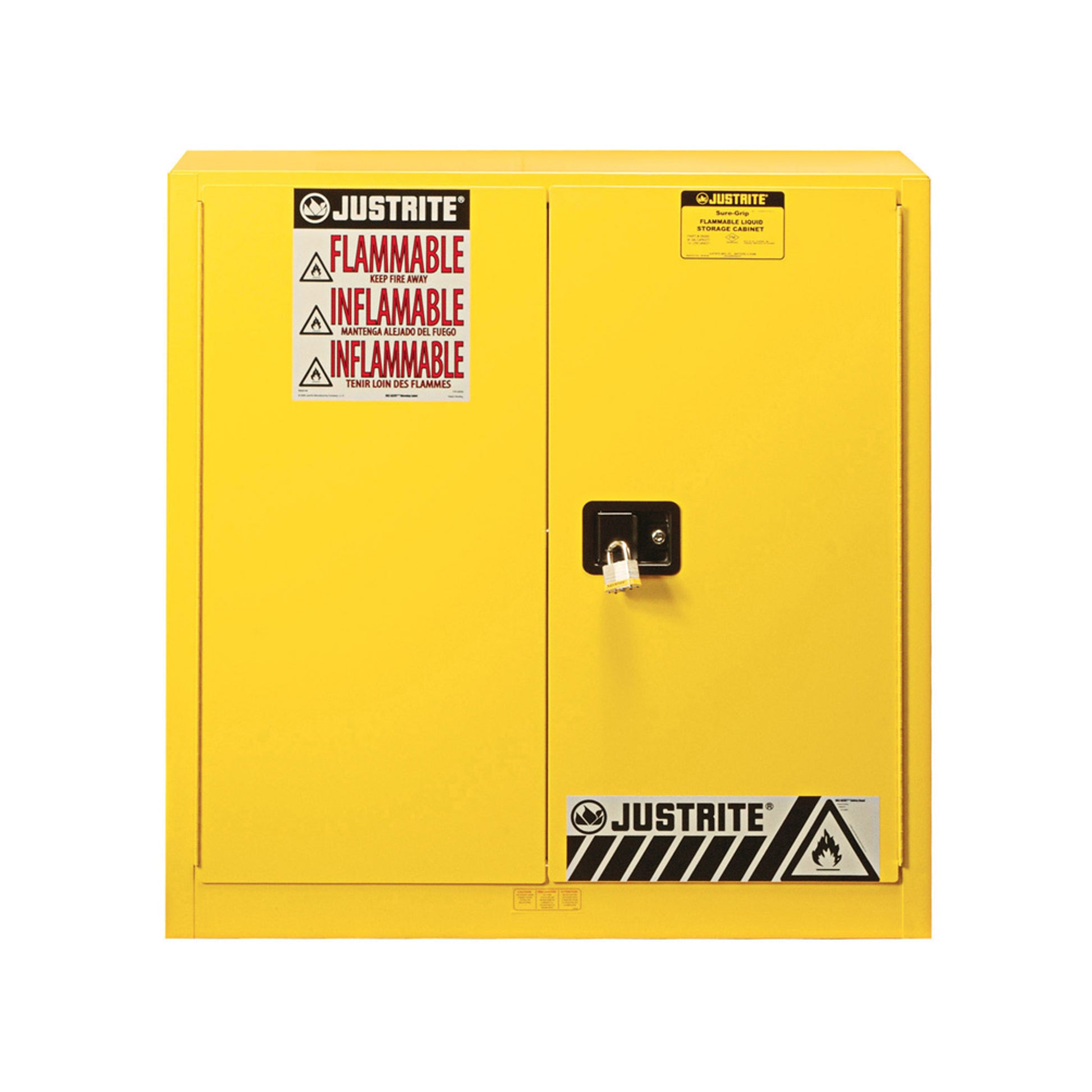 Justrite Sure-Grip Ex Combustibles Safety Cabinet For Paint And Ink - Cap. 40 Gal. - 3 Shelves - 2 M/C Dr - Yellow - 893010