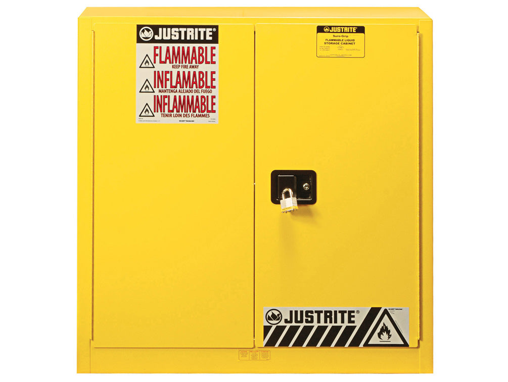 Justrite Sure-Grip Ex Combustibles Safety Cabinet For Paint And Ink - Cap. 40 Gal. - 3 Shelves - 2 M/C Dr - Yellow - 893010