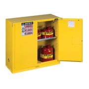 Justrite Sure-Grip Ex Flammable Safety Cabinet - Cap. 30 Gallons - 1 Shelf - 2 Self-Close Doors - Yellow - 893020