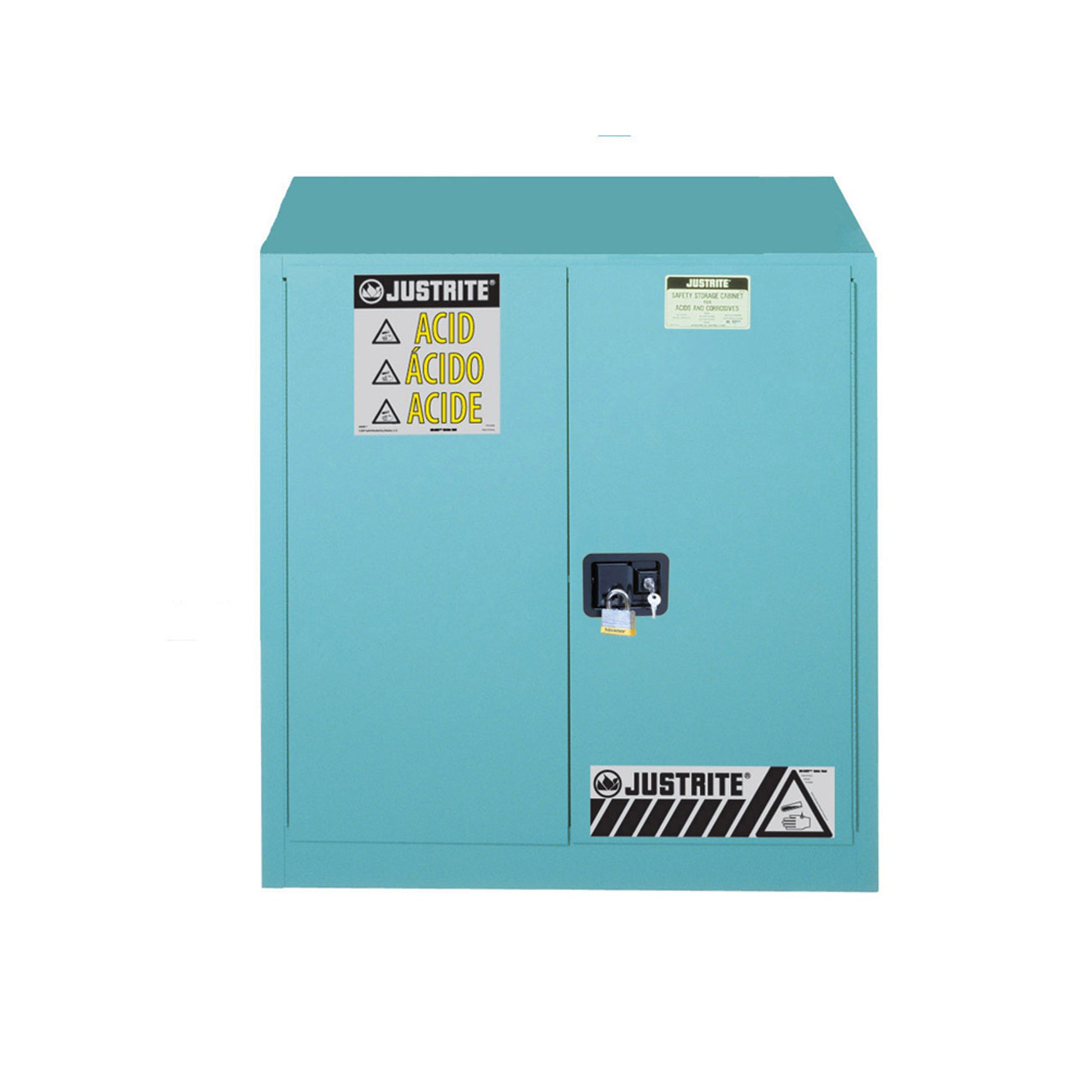 Justrite Chemcor Corrosives/Acids Safety Cabinet - Cap. 30 Gallons - 1 Shelf - 2 Self-Close Doors - Blue - 8930222