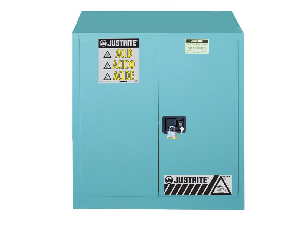 Justrite Sure-Grip Ex Corrosives/Acid Steel Safety Cabinet - Cap. 30 Gallons - 1 Shelf - 2 S/C Doors - Blue - 893022