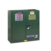 Justrite Sure-Grip Ex Pesticides Safety Cabinet - Cap. 30 Gallons - 1 Shelf - 2 Self-Close Doors - Green - 893024