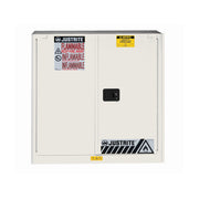 Justrite Sure-Grip Ex Flammable Safety Cabinet - Cap. 30 Gallons - 1 Shelf - 2 Self-Close Doors - White - 893025