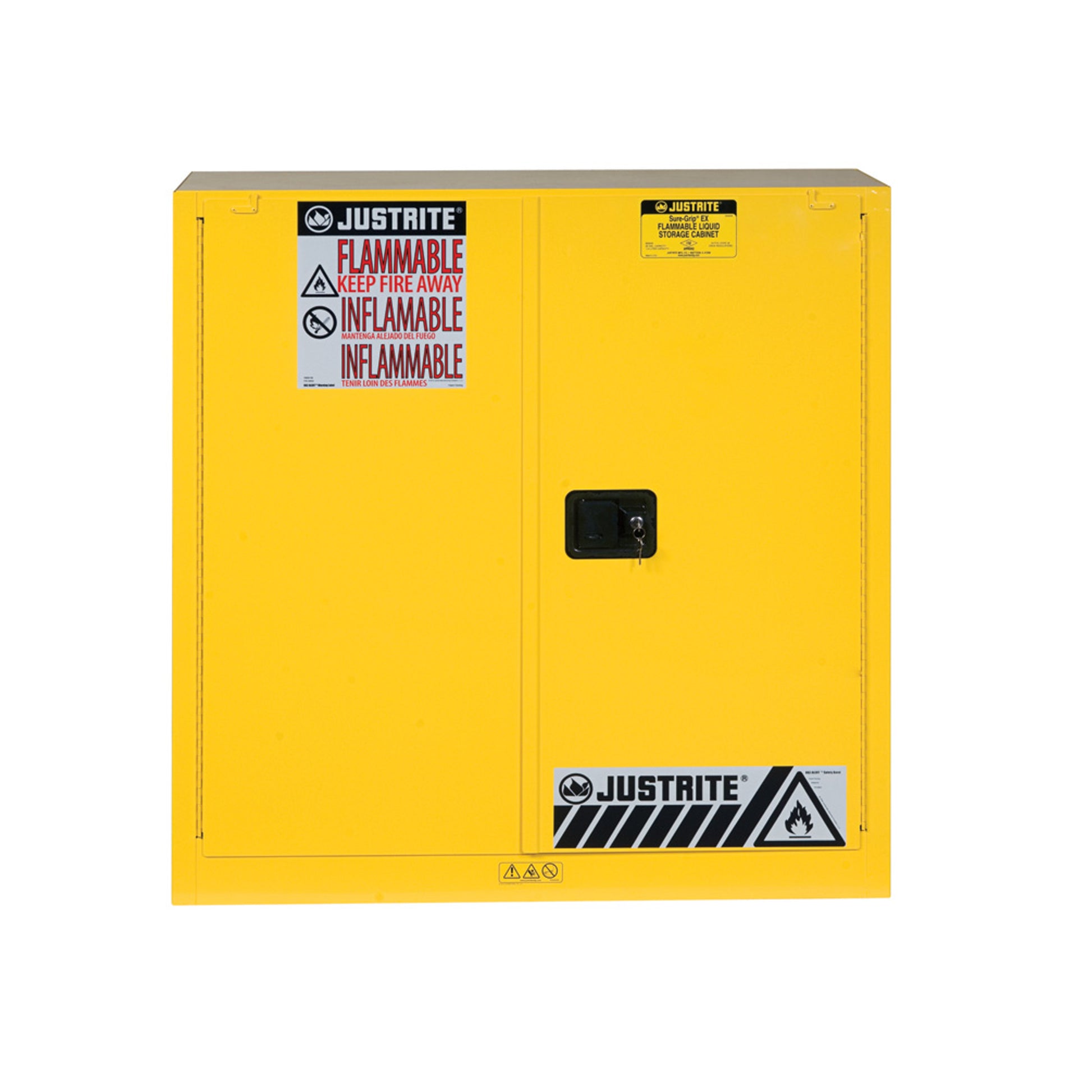Justrite Sure-Grip Ex Combustibles Safety Cabinet For Paint And Ink - Cap. 40 Gal - 3 Shlves - 2 S/C Door - Yel - 893030