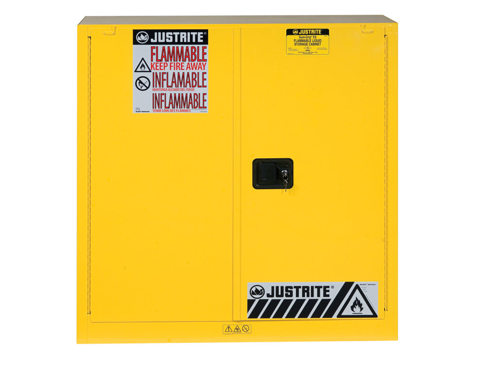 Justrite Sure-Grip Ex Combustibles Safety Cabinet For Paint And Ink - Cap. 40 Gal - 3 Shlves - 2 S/C Door - Yel - 893030