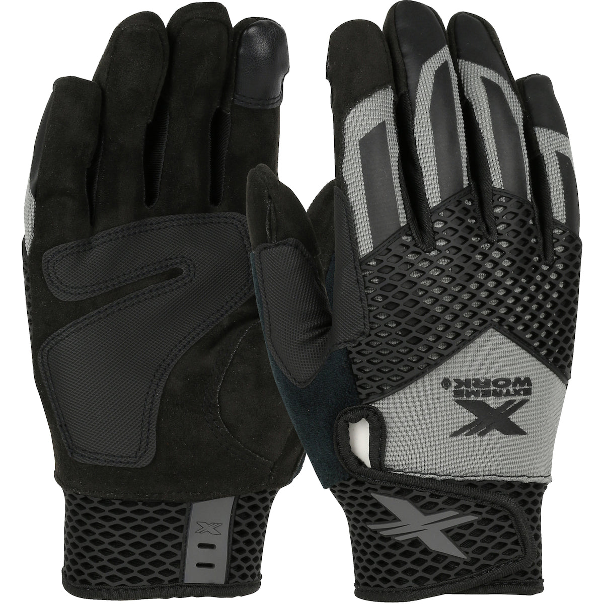 Extreme Work Knuckle KnoX ToughX Suede Palm w/Gray Fabric Back & Touchscreen Index Finger - TPR Guard - Gray - 3/PR - 89303GY
