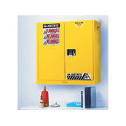 Justrite Sure-Grip Ex Wall Mount Flammable Safety Cabinet - Cap. 20 Gallons - 5 Shelves - 2 M/C Doors - Yellow - 893400