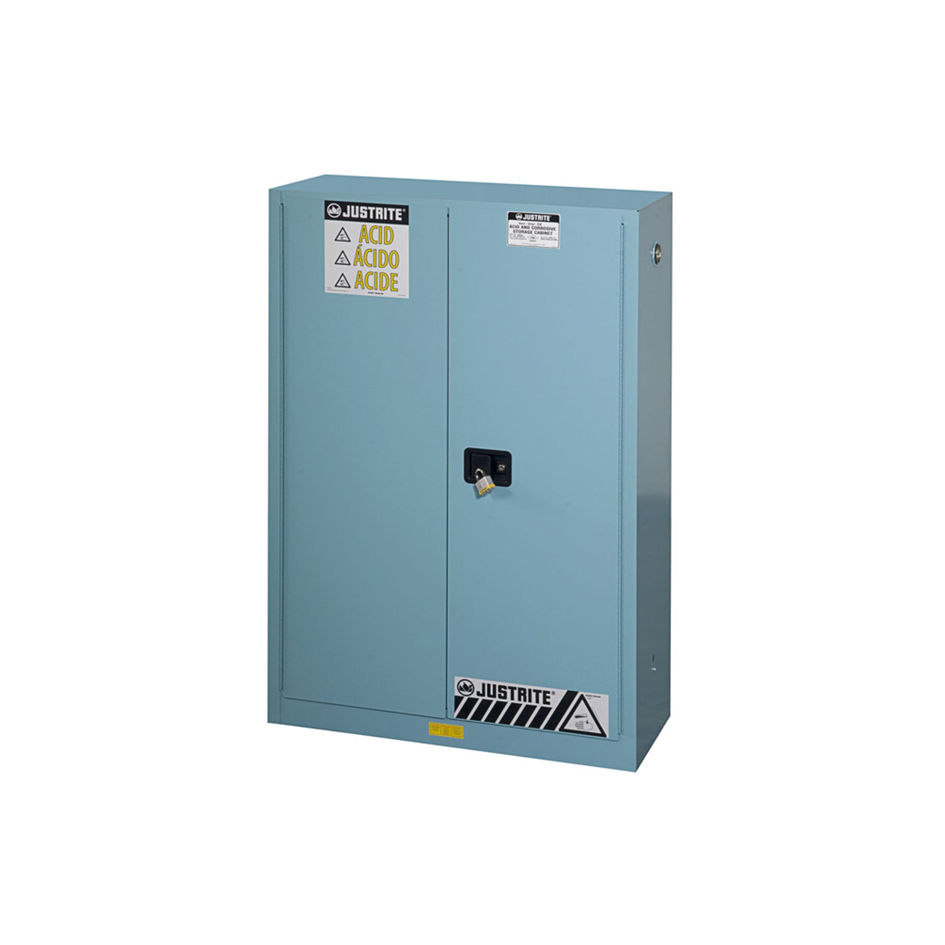 Justrite Sure-Grip Ex Corrosives/Acid Steel Safety Cabinet - Cap. 45 Gal. - 2 Shelves - 2 M/C Doors - Blue - 894502