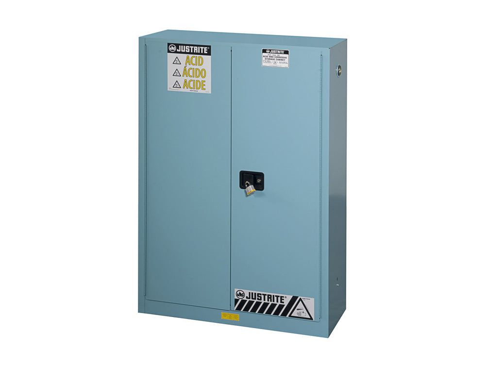 Justrite Sure-Grip Ex Corrosives/Acid Steel Safety Cabinet - Cap. 45 Gal. - 2 Shelves - 2 M/C Doors - Blue - 894502