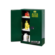 Justrite Sure-Grip Ex Pesticides Safety Cabinet - Cap. 45 Gallons - 2 Shelves - 2 Manual-Close Doors - Green - 894504