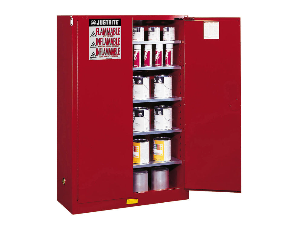 Justrite Sure-Grip Ex Combustibles Safety Cabinet For Paint And Ink - Cap. 60 Gal. - 5 Shelves - 2 M/C Dr - Red - 894511