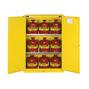 Justrite Sure-Grip Ex Safety Cabinet/Can Package - Cap. 45-Gal. Cabinet W/Cans - 2 Shlvs - 2 S/C Doors - Yellow - 8945208