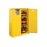 Justrite Sure-Grip Ex Flammable Safety Cabinet - Cap. 45 Gallons - 2 Shelves - 2 Self-Close Doors - Yellow - 894520