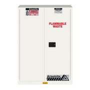 Justrite Flammable Waste Safety Cabinet - Steel - Cap 45 Gallons - 2 Shelves - 2 Self-Close Doors - White - 8945253