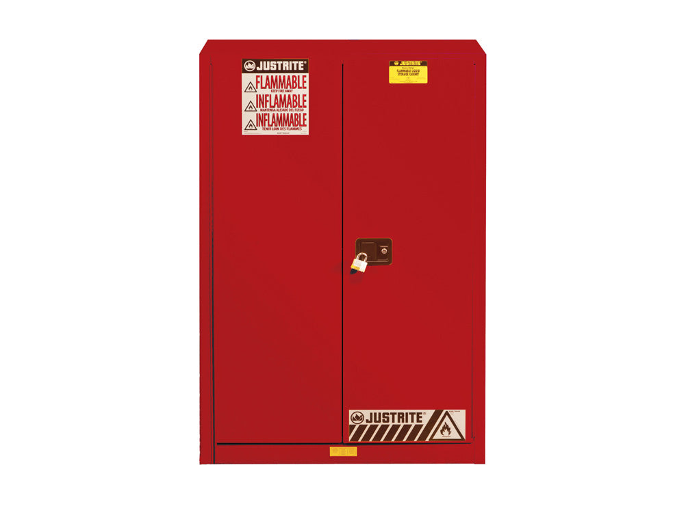Justrite Sure-Grip Ex Combustibles Safety Cabinet For Paint And Ink - Cap. 60 Gal. - 5 Shelves - 2 S/C Dr - Red - 894531