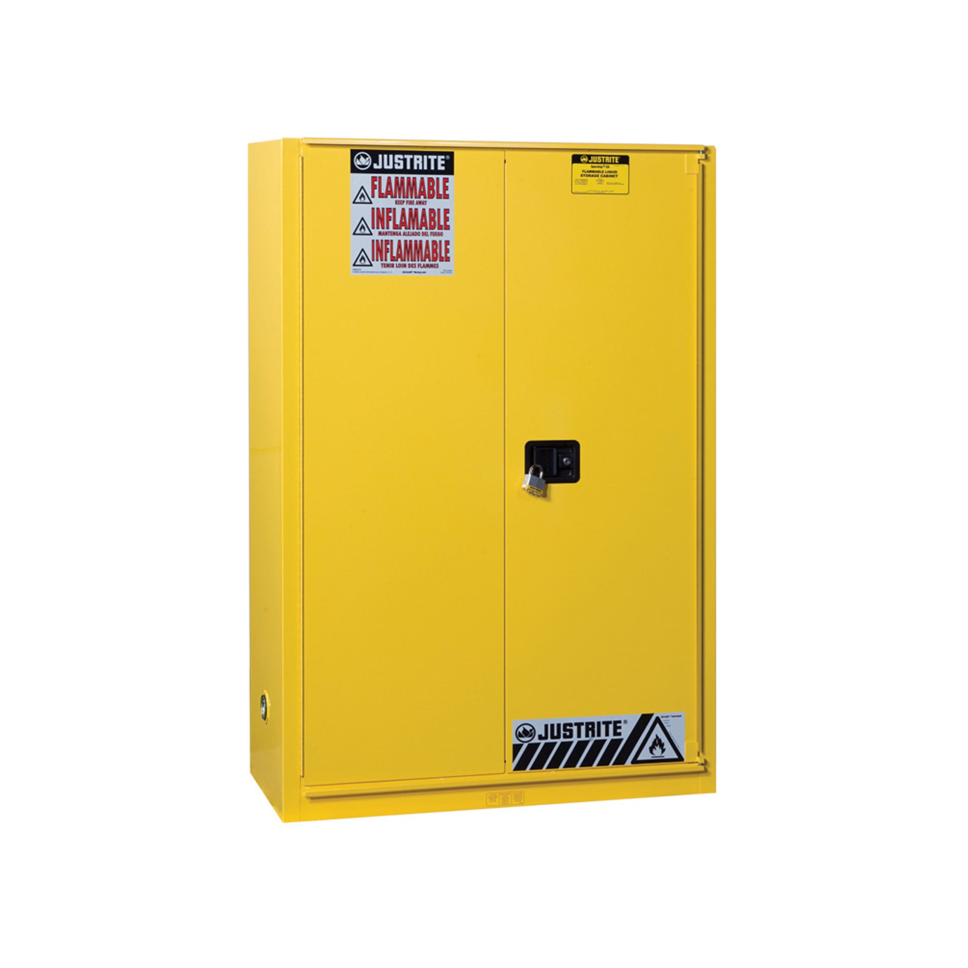 Justrite Sure-Grip Ex Combustibles Safety Cabinet For Paint And Ink - Cap. 60 Gal. - 5 Shlvs - 1 Bifld Dr - Yel - 894590